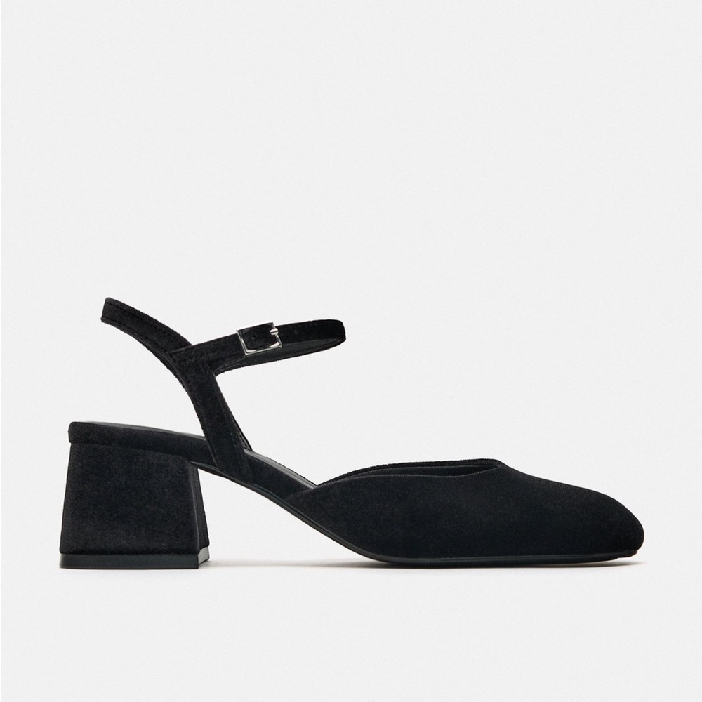 zara velvet block heels